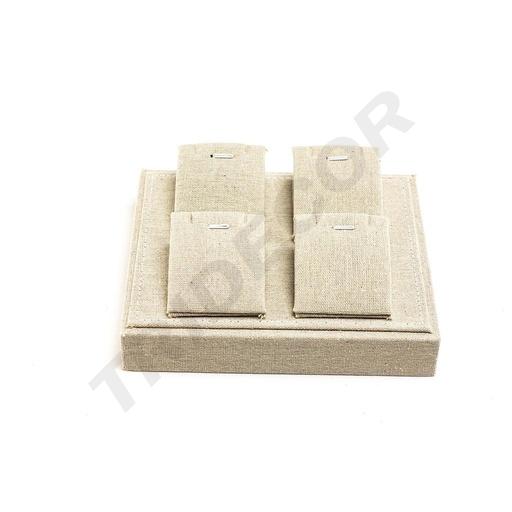 [009679] Vassoio per esporre gioielli in lino beige 18.5x15.5x7cm