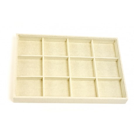 [009714] 12 Compartment Beige Linen Jewelry Tray