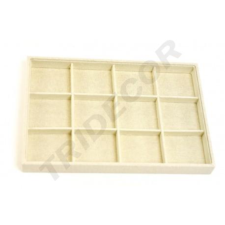 [009714] 12 Compartment Beige Linen Jewelry Tray