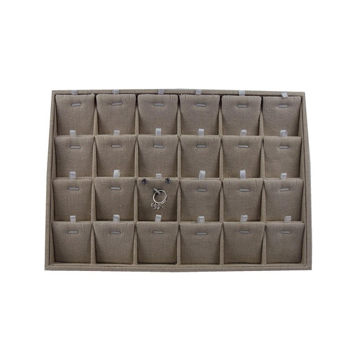 [009720] Display tray for earrings and pendants in beige linen, 35X24X3 CM