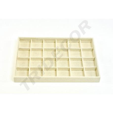 [009726] Bandeja Para Joyería De Lino Beige 24 Compartimientos 35X24X3 Cm