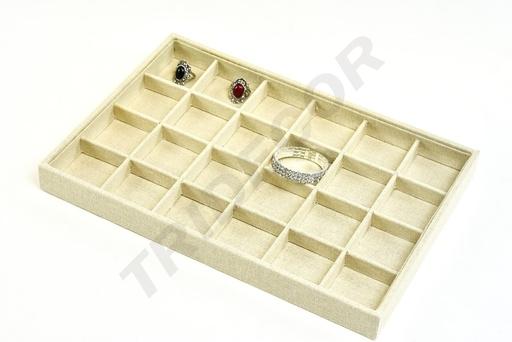 [009726] Beige Linen Jewelry Tray 24 Compartments 35X24X3 CM