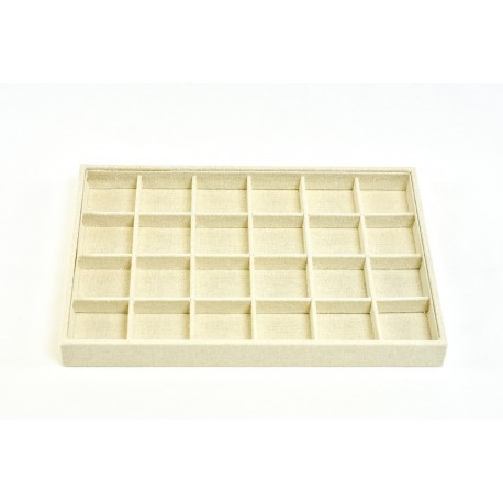 [009726] Beige Linen Jewelry Tray 24 Compartments 35X24X3 CM