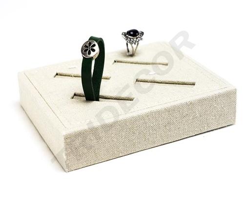 [009673] 米色亚麻珠宝托盘，带槽位，18.5X15.5X3厘米