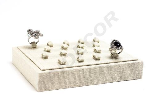 [009676] Beigefarbene Leinen-Schmuckablage für 18 Ringe, 18,5x15,5x3 cm