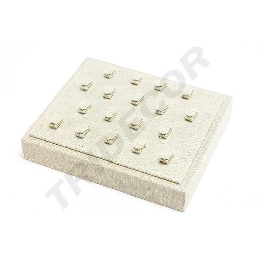 [009676] Plateau à bijoux en lin beige pour 18 bagues, 18,5x15,5x3 cm