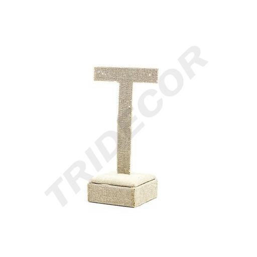 [009664] T-Shaped Earrings Display Beige Linen 11.5X4.5X6.5cm