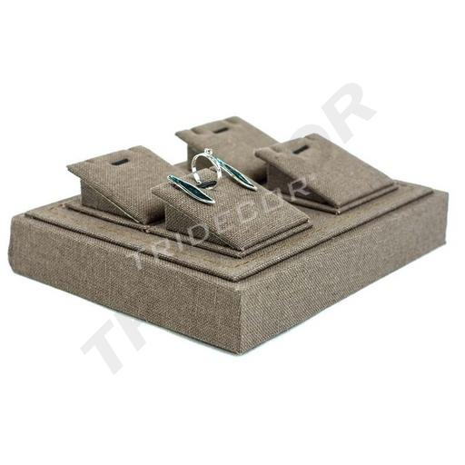 [009680] Braunes Leinen Schmuck Display Tablett