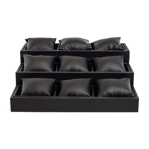 [009277] Black Leatherette Padded Jewelry Display 3 Heights