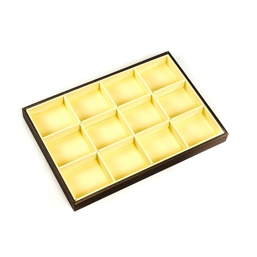 [009878] Vanilla/chocolate faux leather jewelry display tray 12 compartments