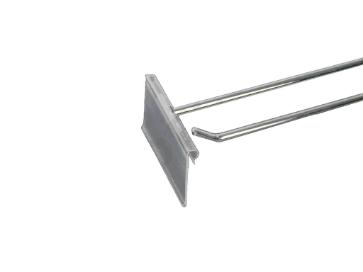 [001171] Gancio Cromato Doppio Spessore con Porta Prezzo per Righe/Mesh 35cm 8mm