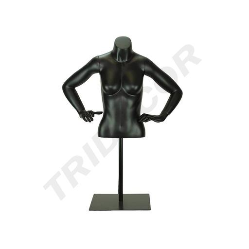 [040844] 黑色玻璃纤维可调节女士半身模特
