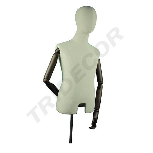 [040381] Buste d'homme avec bras articulés en tissu et pied en métal