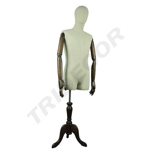 [040382] Buste d'homme en tissu de lin avec base en bois