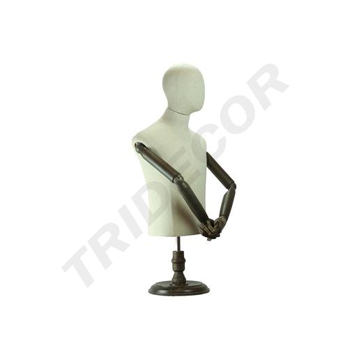 [040766] Busto maschile in lino con testa e braccia articolate, base in legno