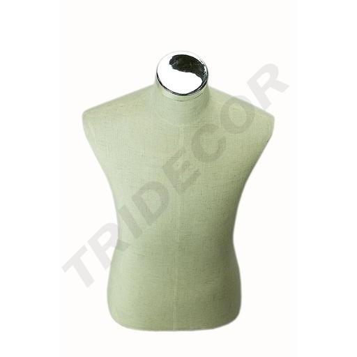 [040092] Beige Linen Man Bust with Wooden Base