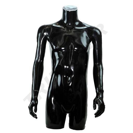 [040268] Complete male bust in fiberglass with arms, black lacquered