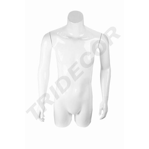 [040267] Busto Masculino De Fibra De Vidrio Lacado En Blanco Con Brazos