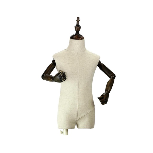 [040380] Maniquí Busto Infantil Articulado, Tela y Madera 8-10 Años