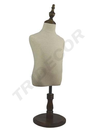 [040378] Linen bust of a child without head and arms with cup and round dark wood base