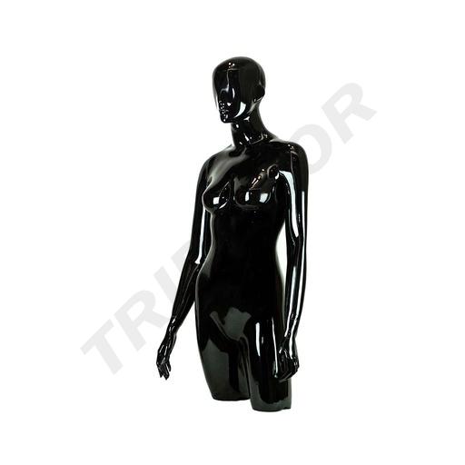 [040342] Busto De Mujer Completo En Fibra De Vidrio Negro Brillante