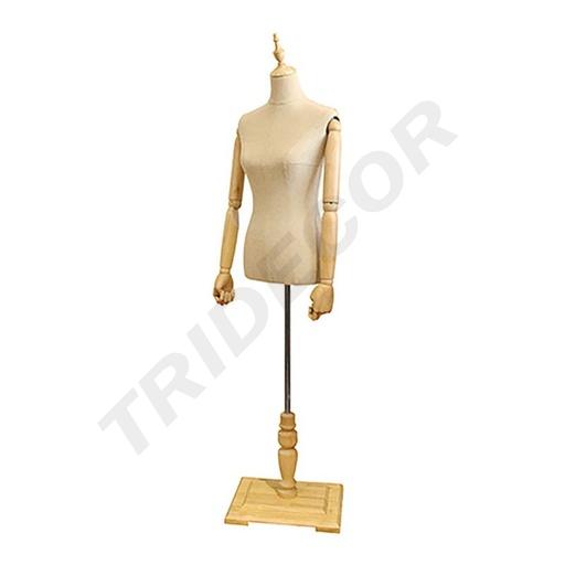 [040900] Buste de femme articulé en tissu et en bois