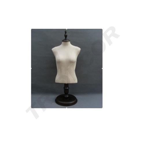 [040769] Busto De Mujer En Lino Con Base De Madera