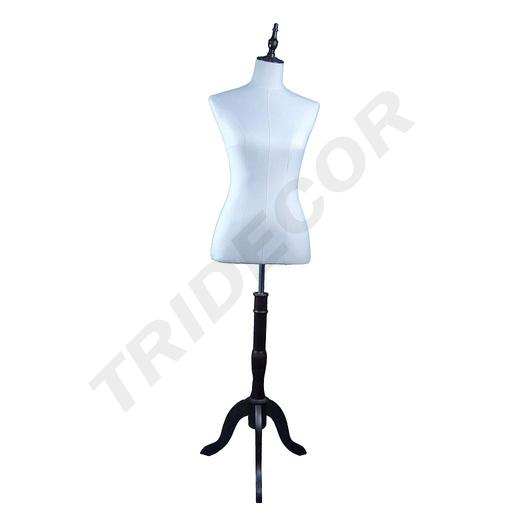 [040384] Busto De Mujer Con Tela De Lino Y Pie De Madera