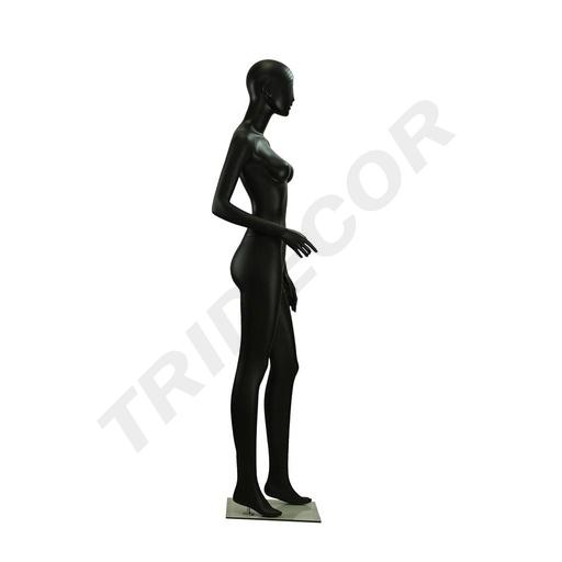 [040572] Matte Black Female Mannequin with Detailed Features and Hair