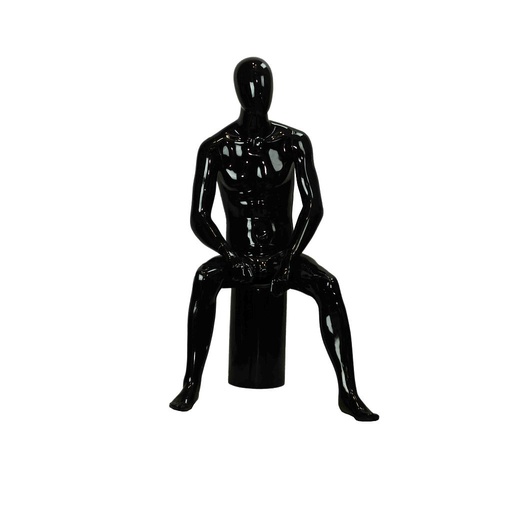 [040279] Glossy Black Fiberglass Seated Male Mannequin