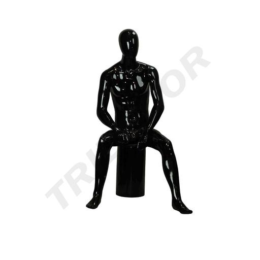 [040279] Mannequin masculin assis en fibre de verre noir brillant