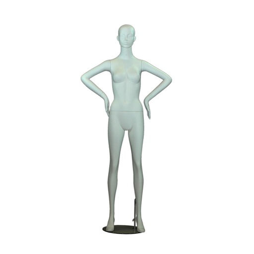 [040786] Mannequin femme en blanc mat avec visage et mains sur les hanches