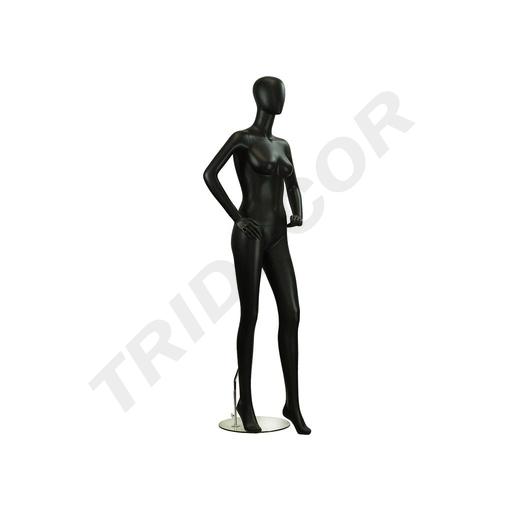 [040736] 全身女模特黑哑光 Maniquí de Mujer Fibra de Vídrio Negro Mate Sin Facciones