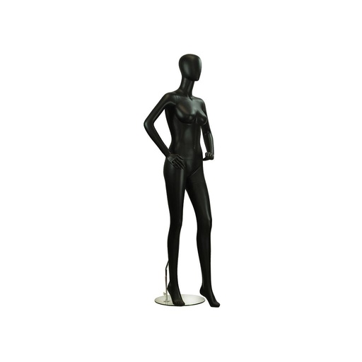 [040736] Mannequin féminin mat noir sans caractéristiques, les mains sur les hanches