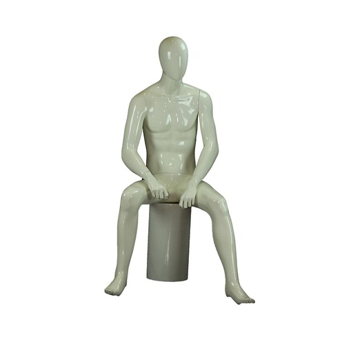 [040280] Glänzender weißer Fiberglas sitzender Mann Mannequin