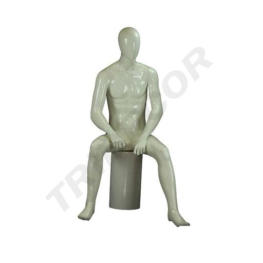 [040280] Glossy White Fiberglass Seated Man Mannequin