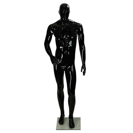 [040324] Maniquí Masculino De Fibra De Vidrio Negro Brillante Con Rasgos Teñidos