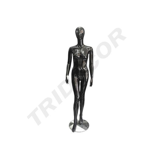 [040778] Mannequin féminin en fibre de verre noir brillant sans caractéristiques