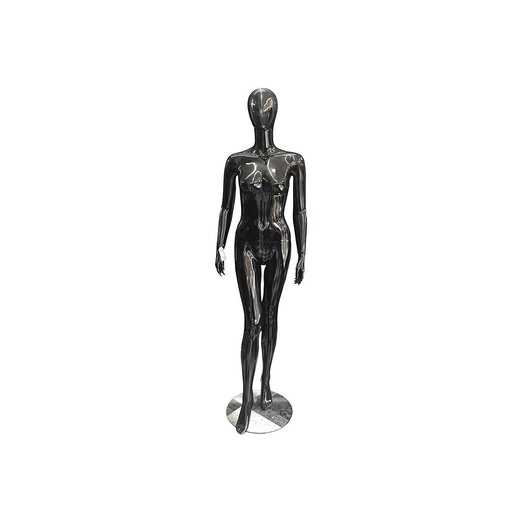 [040778] Mannequin féminin en fibre de verre noir brillant sans caractéristiques