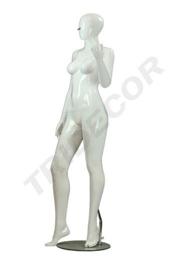 [040832] Maniquí Femenino Sentado Blanco Brillante Con Pestañas Azules