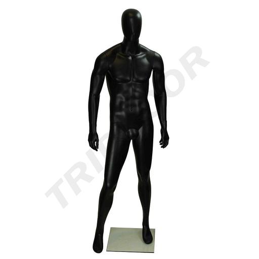 [040732] Mannequin masculin en fibre de verre noir mat sans caractéristiques