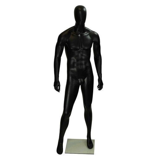 [040732] Mannequin masculin en fibre de verre noir mat sans caractéristiques