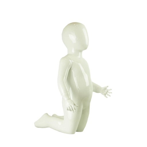 [040862] Maniquí Infantil Arrodillado Lacado Blanco Brillante 3 Años Fibra