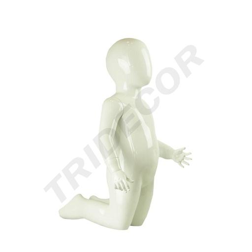 [040862] Maniquí Infantil Arrodillado Lacado Blanco Brillante 3 Años Fibra