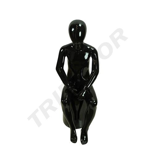 [040855] Mannequin enfant assis laqué noir brillant sans caractéristiques 4-6 ans