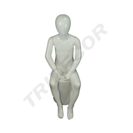 [040854] Seated Child Mannequin with Glossy White Face 8-10 Years Fiber