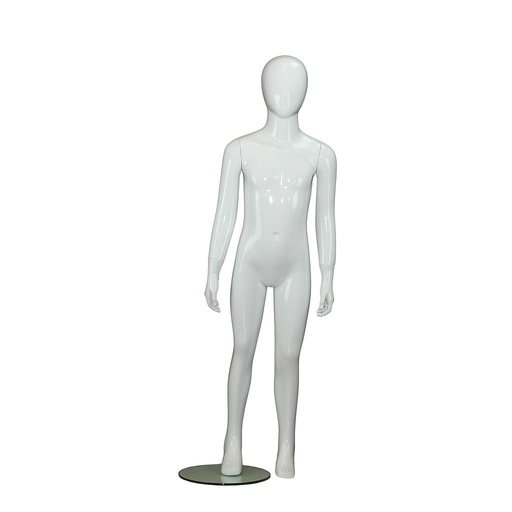 [040868] Glossy White Lacquered Child Mannequin Without Features 6-8 Years