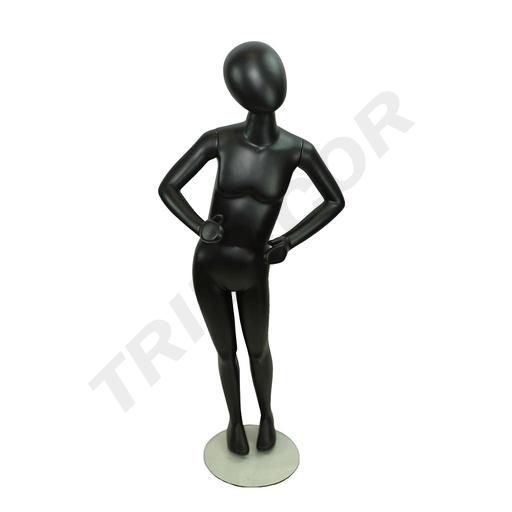 [040742] Mannequin enfant mat noir sans visage 8-10 ans posture