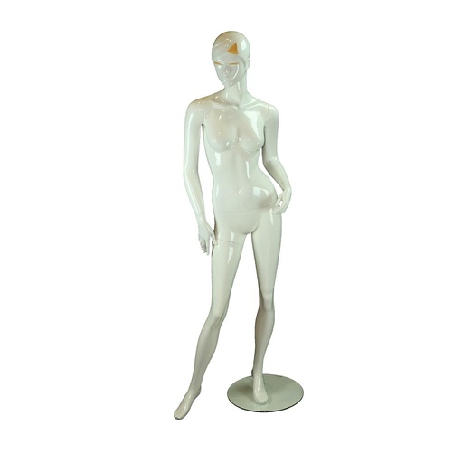 [040290] Maniquí De Mujer En Blanco Brillante Con Pestañas Y Detalles En Oro