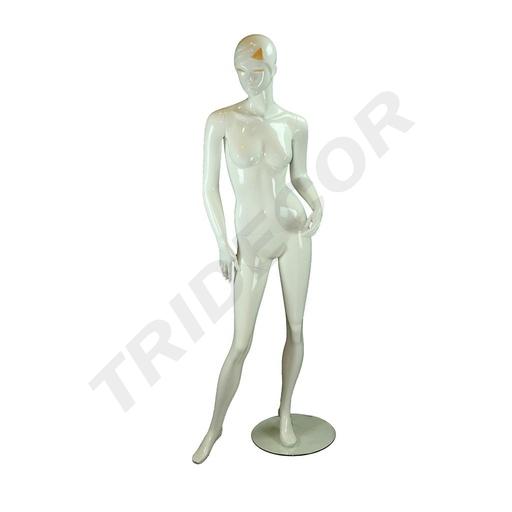 [040290] Maniquí De Mujer En Blanco Brillante Con Pestañas Y Detalles En Oro